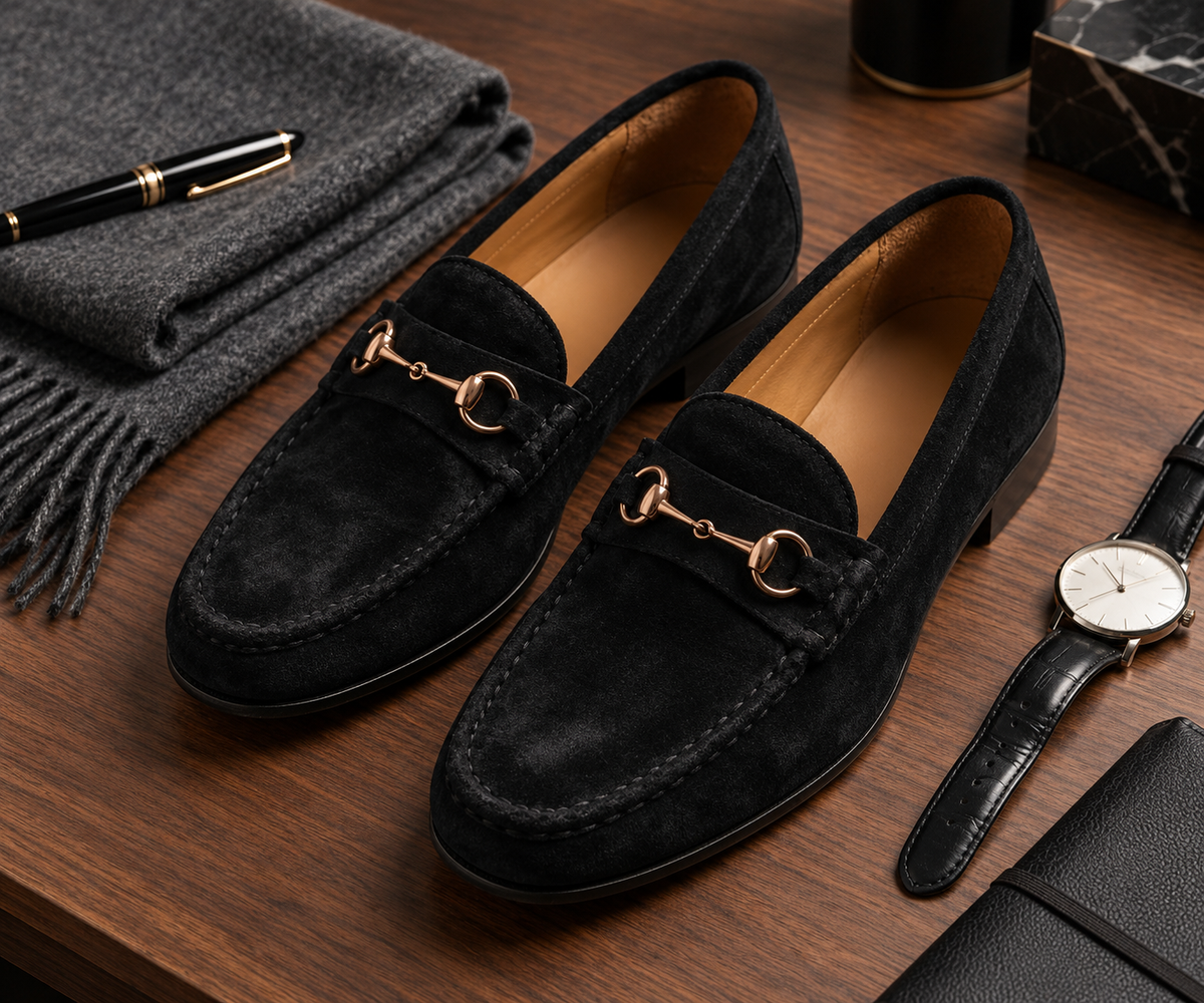 Black Suede Horsebit Loafers | With Leather Soles