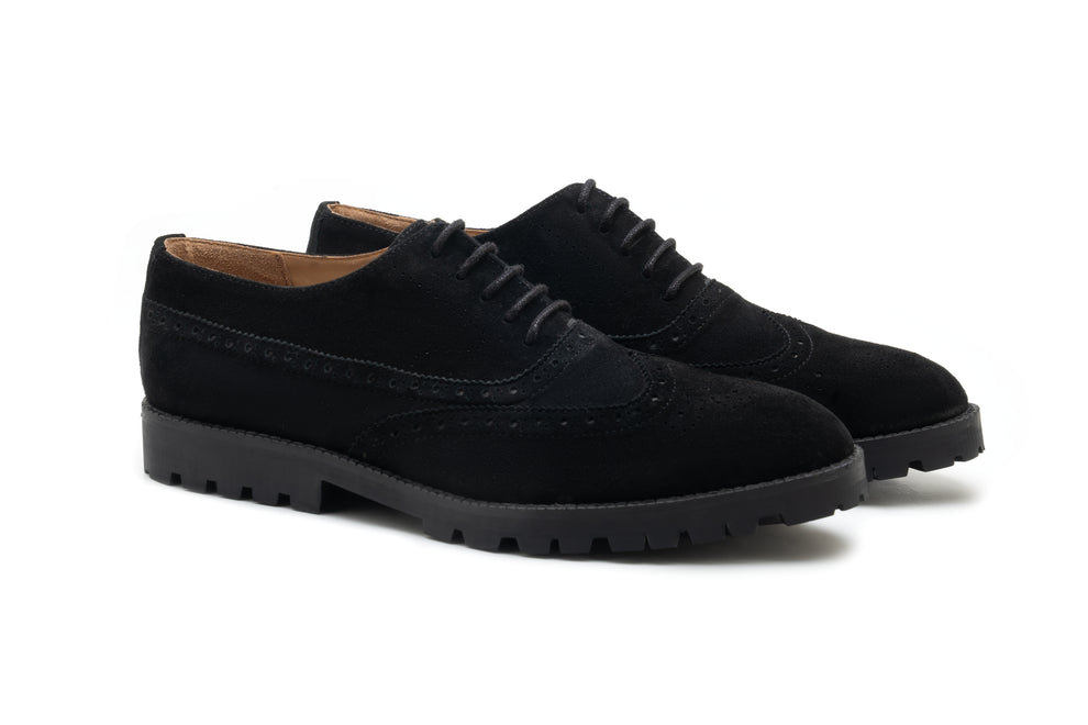 Harmain Leathers Men's Black Suede And  Rubber Harmain Leathers | Handmade Black Suede Wingtip Brogues – Rugged Commando...