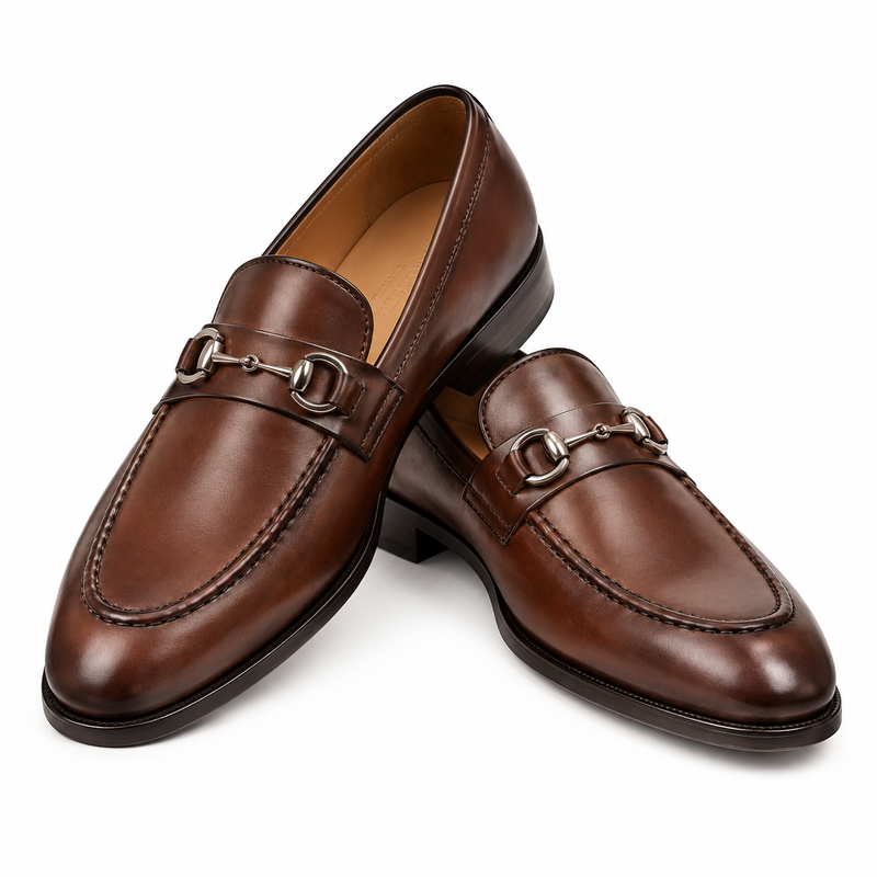 Harmain Leathers Men’s Brown Leather Horsebit Loafers | Handcrafted Genuine Leather