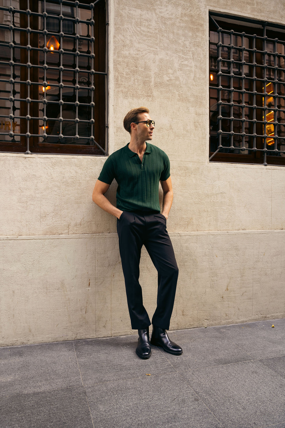 The Ribbed Knit Polo | Forest Green | Short Sleeve Tailored Knit Shirt