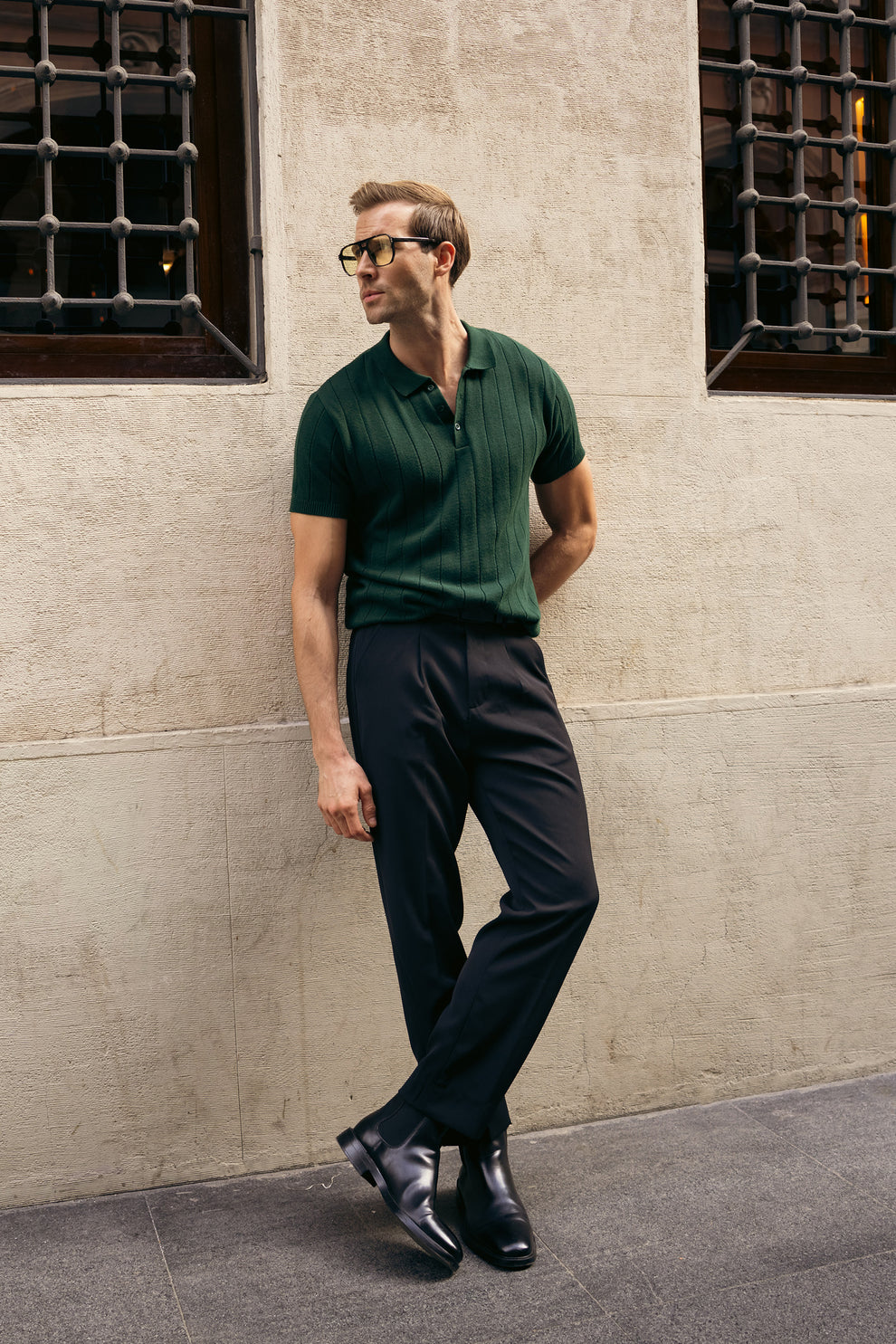 The Ribbed Knit Polo | Forest Green | Short Sleeve Tailored Knit Shirt
