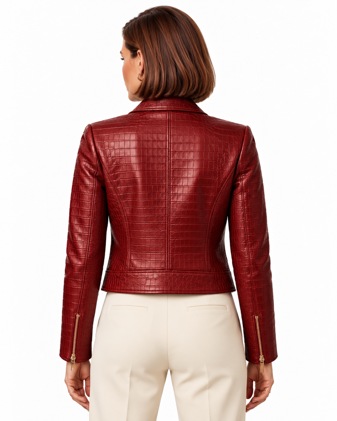 Veste courte croco bordeaux femme