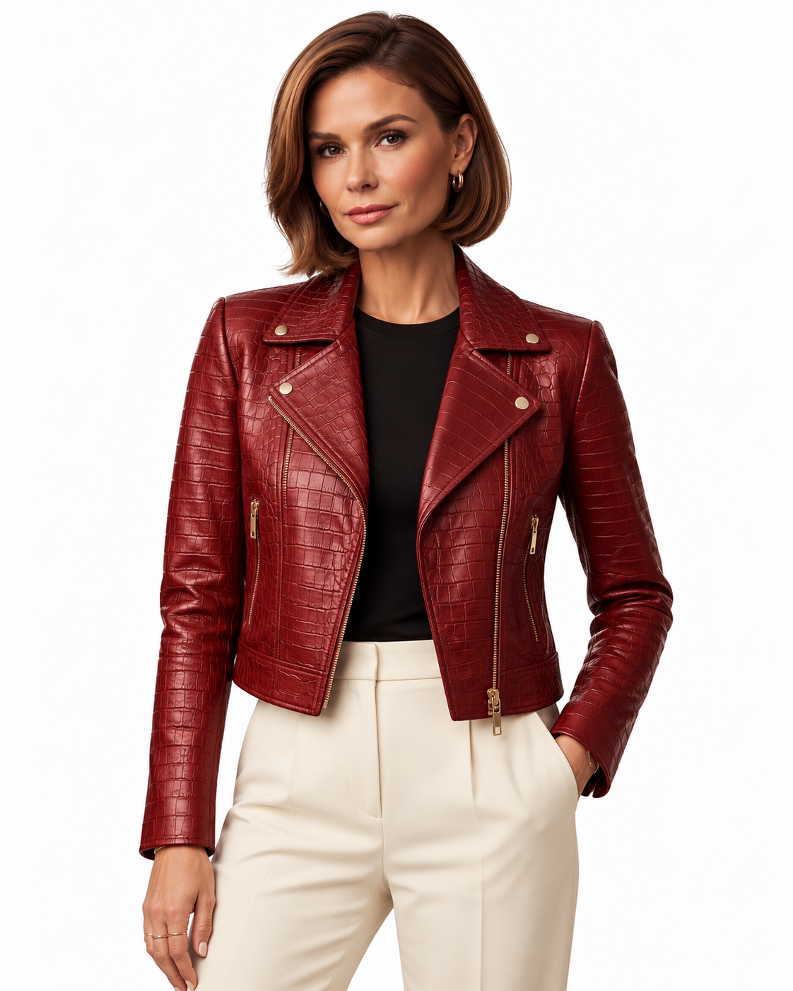 Veste courte croco bordeaux femme