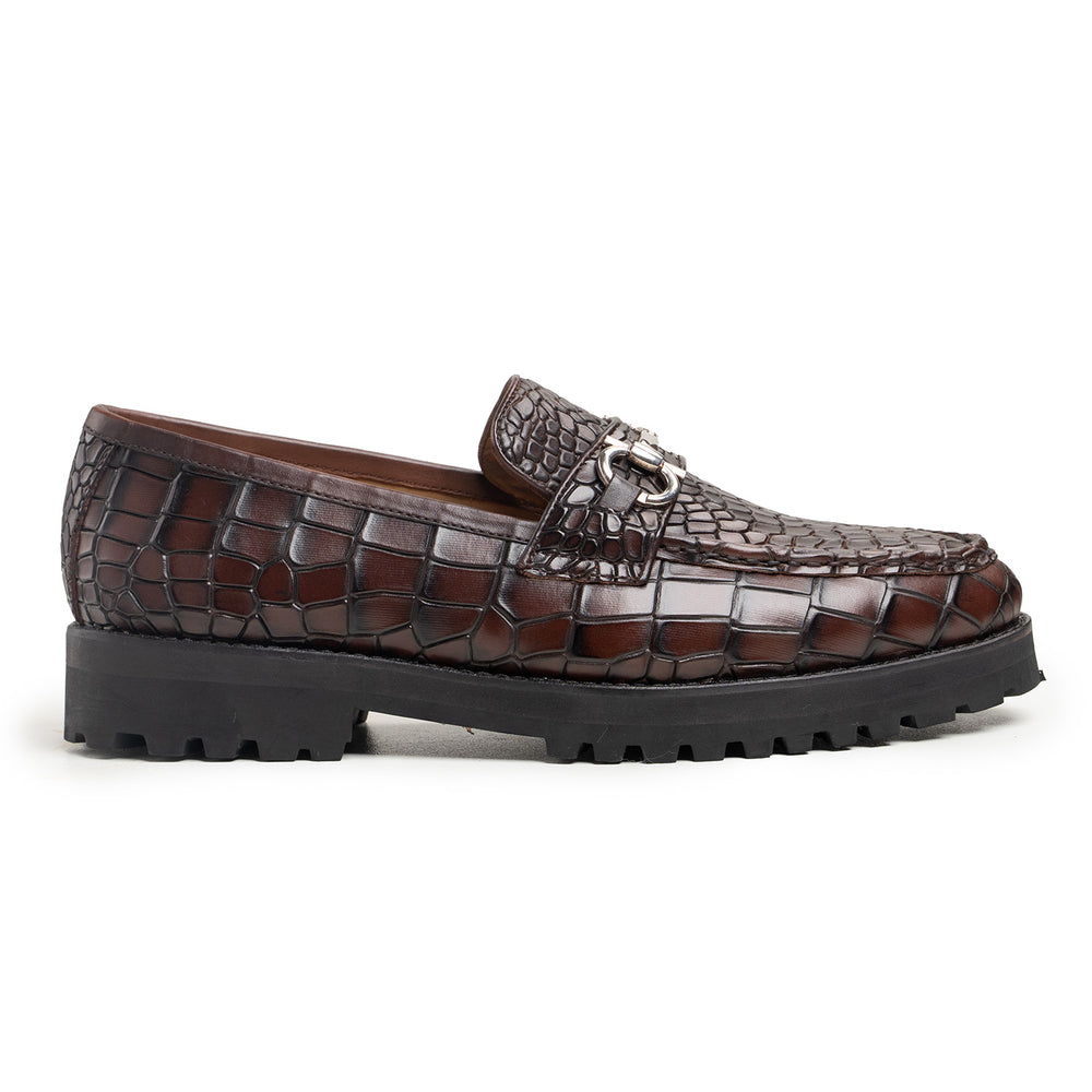 Brown Croc-Embossed Leather