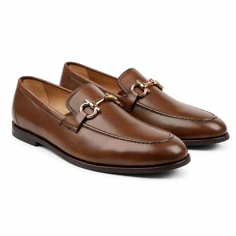 Handgefertigte Horsebit-Loafer aus braunem Leder für Herren