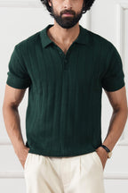 The Ribbed Knit Polo | Forest Green | Short Sleeve Tailored Knit Shirt