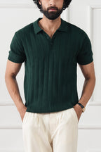 The Ribbed Knit Polo | Forest Green | Short Sleeve Tailored Knit Shirt