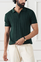 The Ribbed Knit Polo | Forest Green | Short Sleeve Tailored Knit Shirt