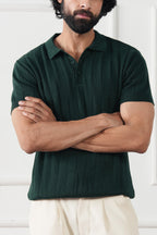 The Ribbed Knit Polo | Forest Green | Short Sleeve Tailored Knit Shirt