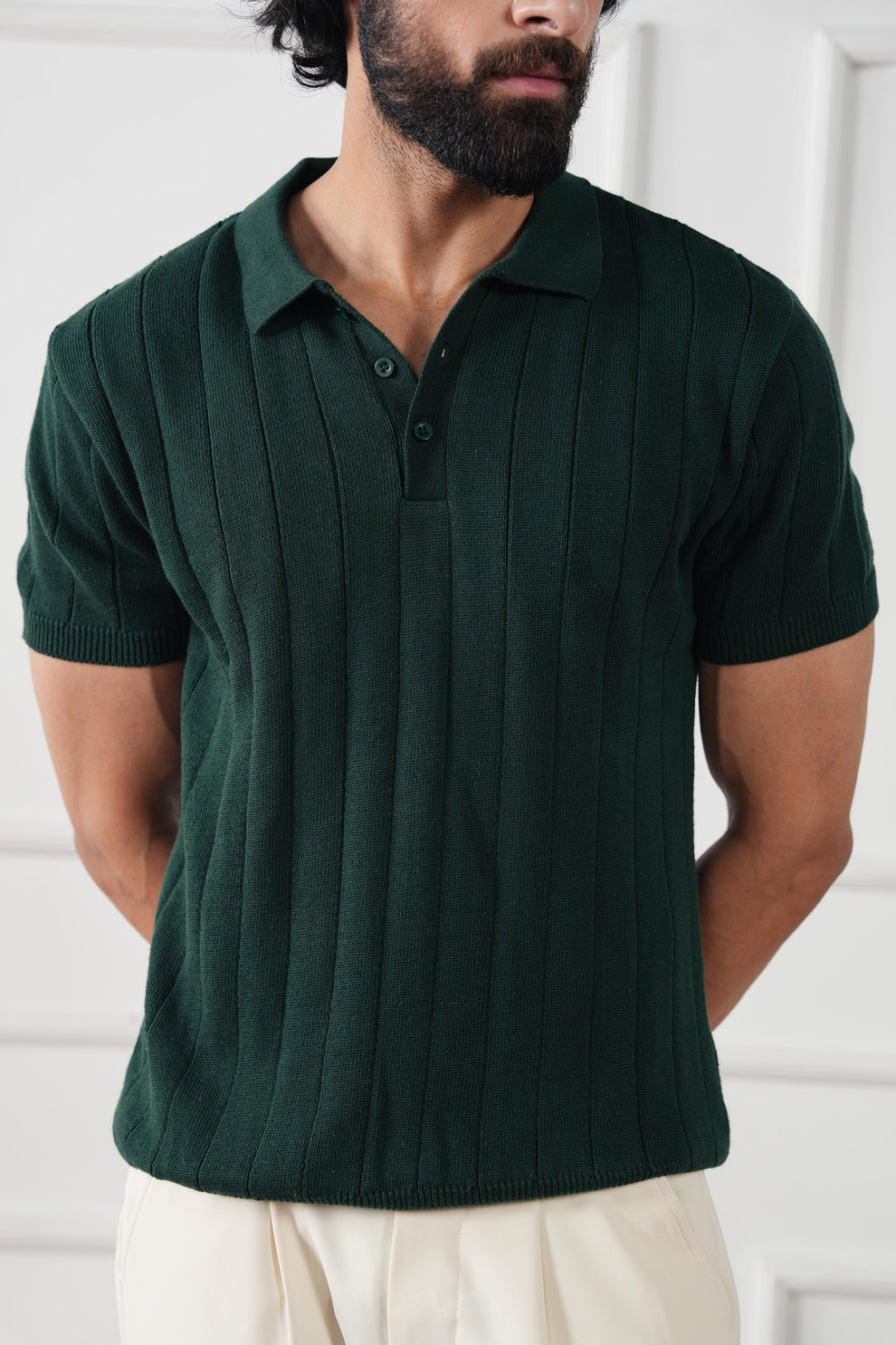 The Ribbed Knit Polo | Forest Green | Short Sleeve Tailored Knit Shirt