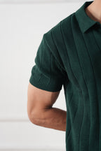 The Ribbed Knit Polo | Forest Green | Short Sleeve Tailored Knit Shirt