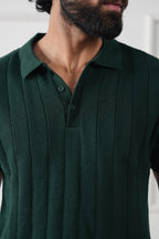 The Ribbed Knit Polo | Forest Green | Short Sleeve Tailored Knit Shirt
