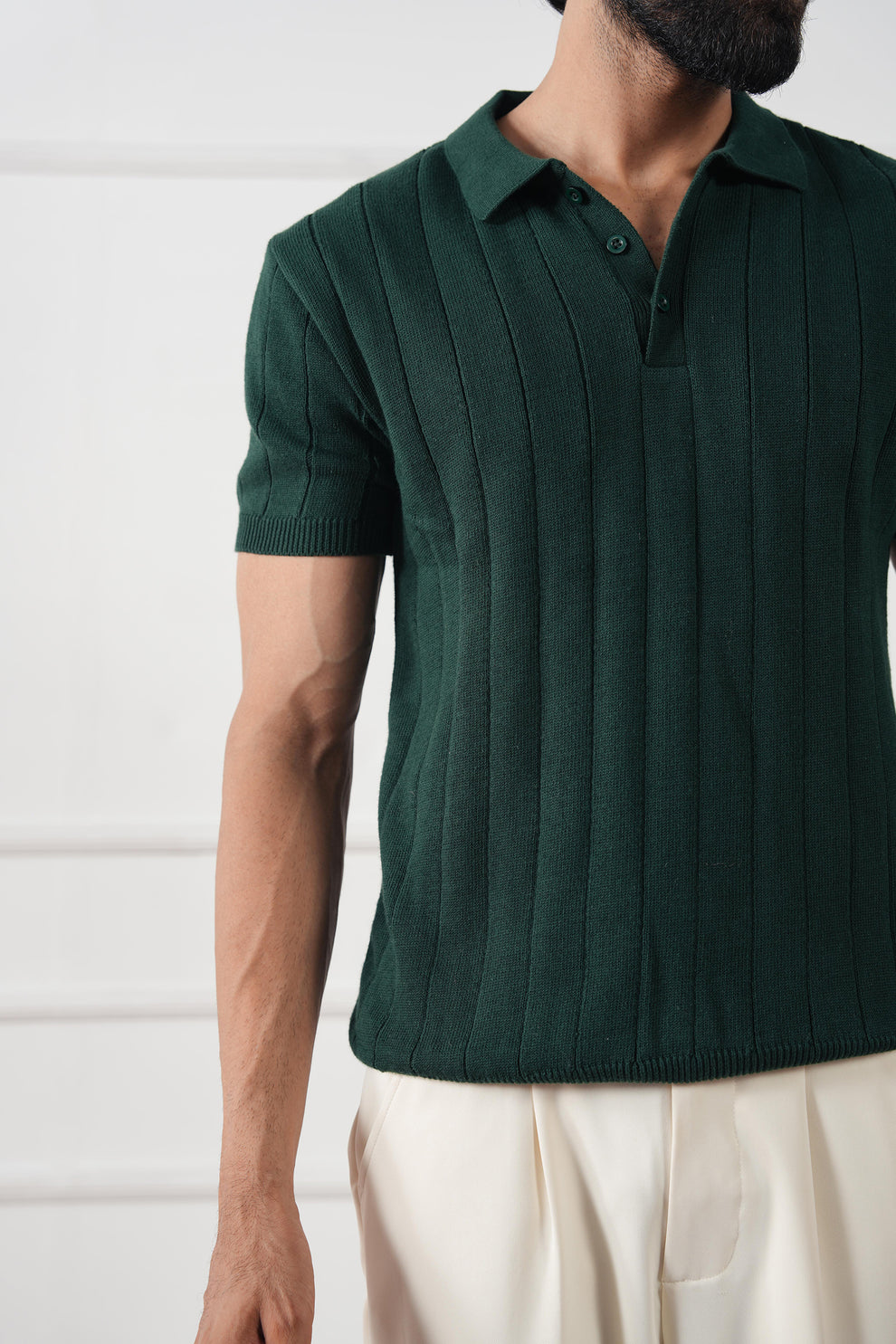 The Ribbed Knit Polo | Forest Green | Short Sleeve Tailored Knit Shirt