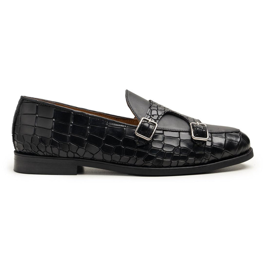 Black Croc-Embossed Monk straps