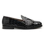 Black Croc-Embossed Monk straps