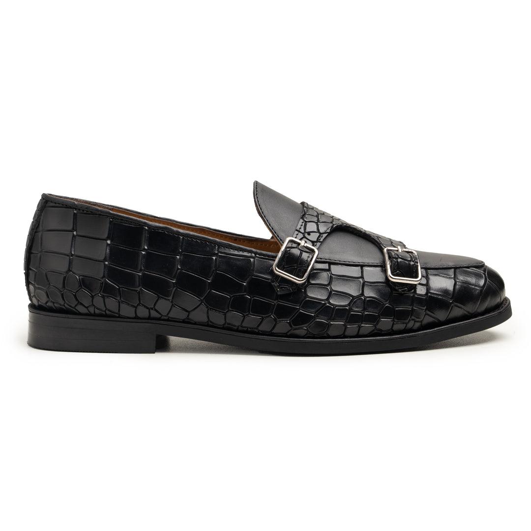 Black Croc-Embossed Monk straps