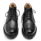 Black Leather Lace-Up Ankle Boots with Chunky Commando Sole