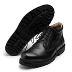 Black Leather Lace-Up Ankle Boots with Chunky Commando Sole