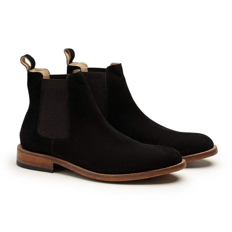 Harmain Leathers Men's Black & Brown Leather And  Suede Men's Black Suede Chelsea Boots - Classic Uk Style, front view