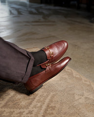 Harmain Leathers- Reddish Brown Pebble Grain Horsebit Loafers