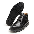 Black Crocodile Embossed Leather Boots