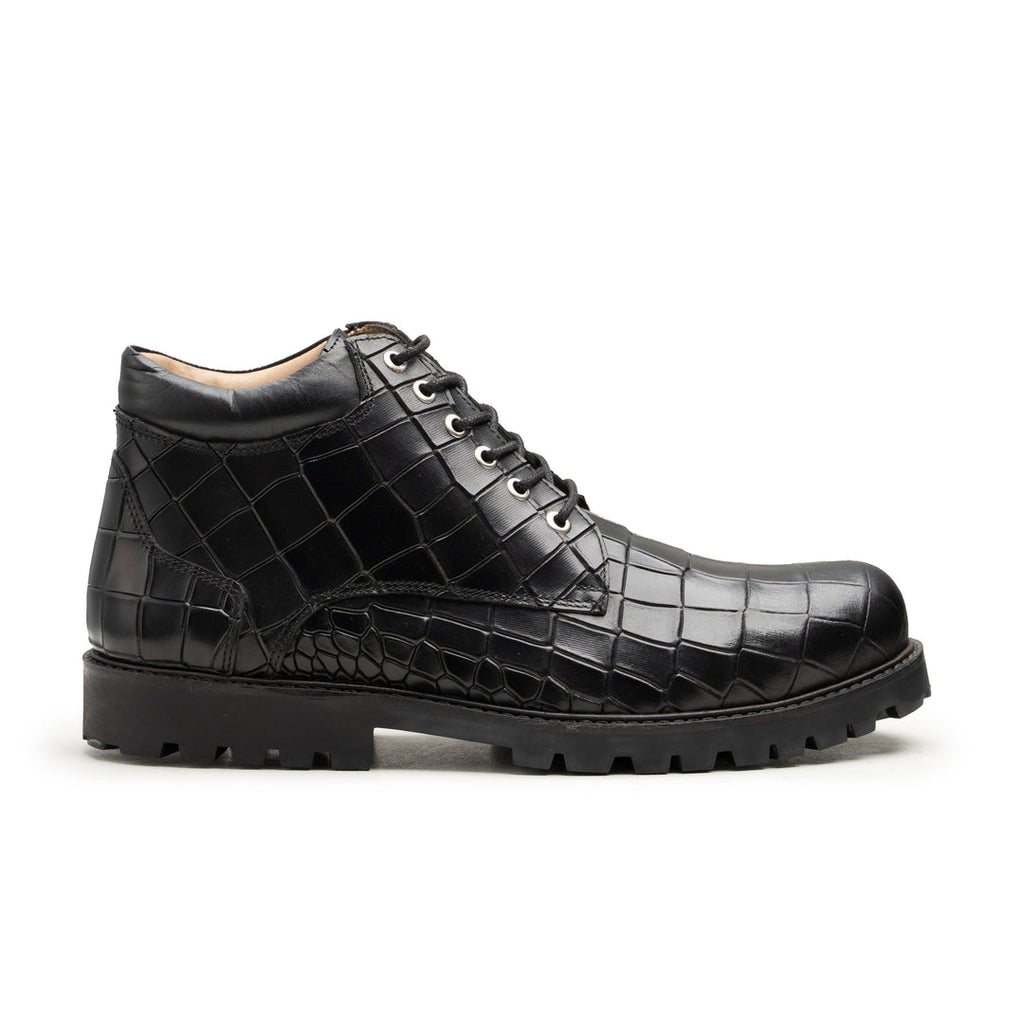 Black Crocodile Embossed Leather Boots