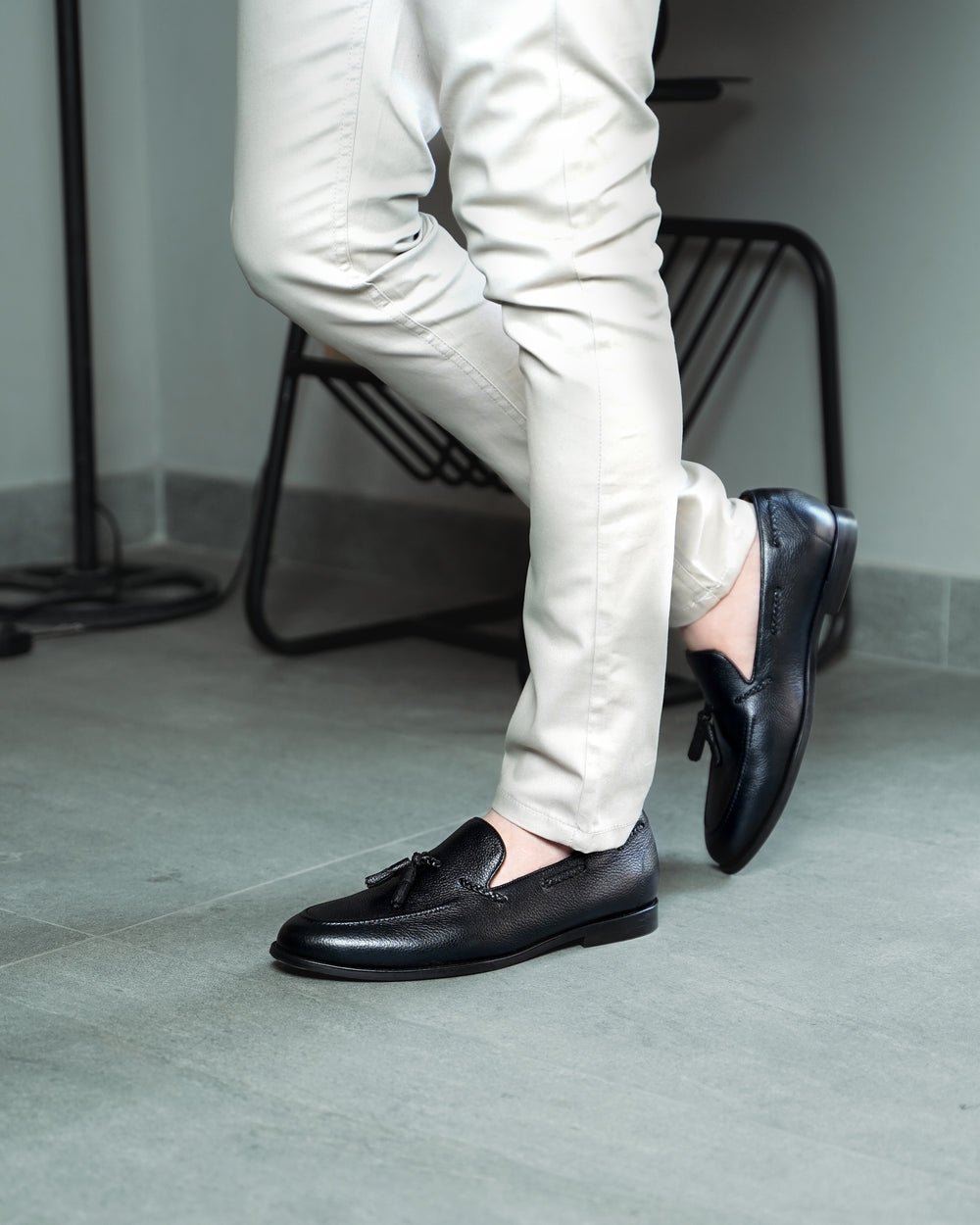 Black Leather Tassel Loafers