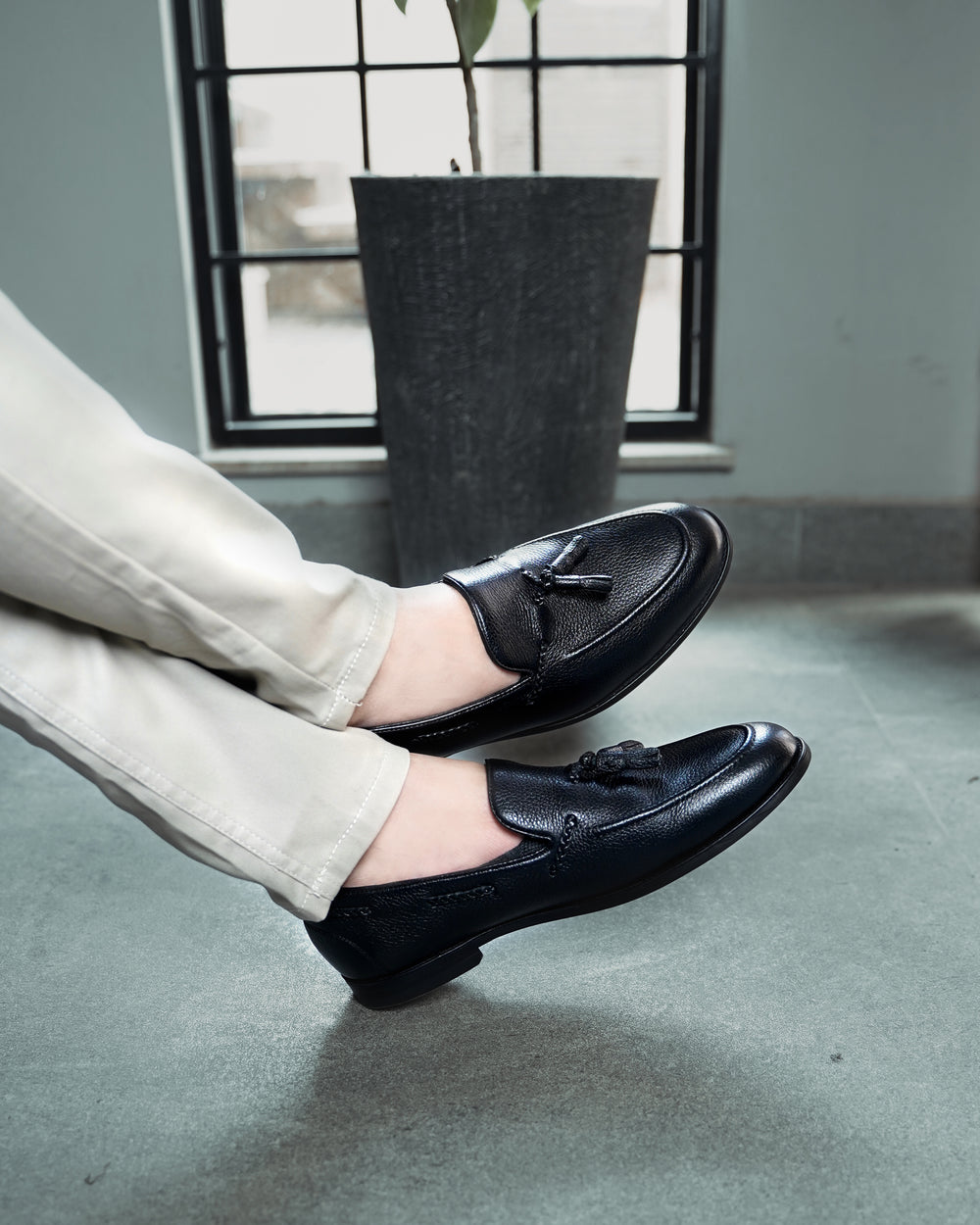 Black Leather Tassel Loafers