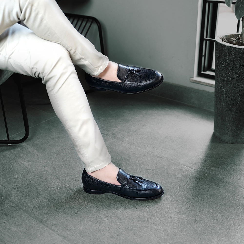 Black Leather Tassel Loafers