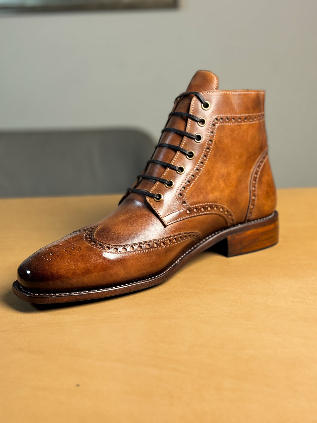 The Lancaster Burnished Brown Brogue Boot - Handcrafted Full-Grain Leather