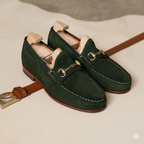 Green Suede HorseBit Loafers