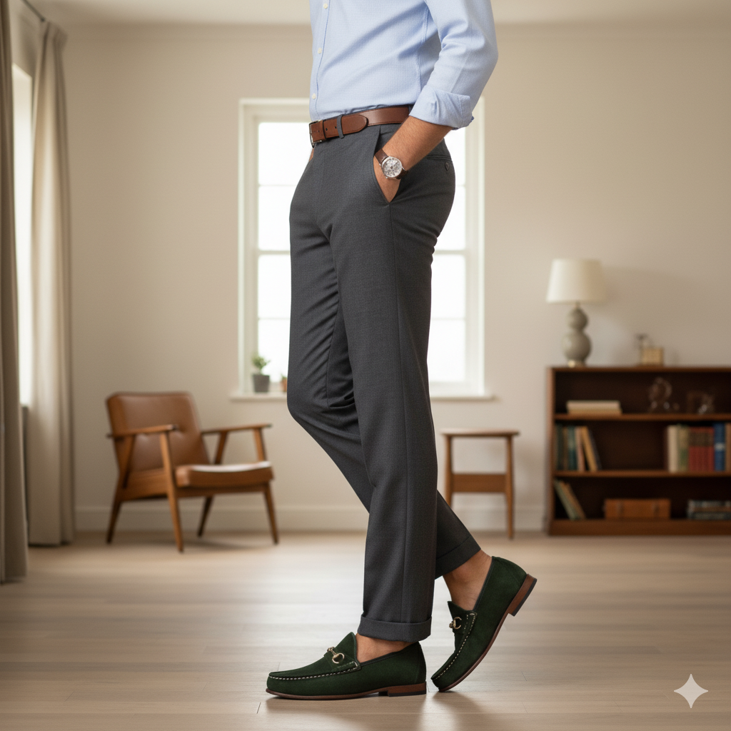 Green Suede HorseBit Loafers