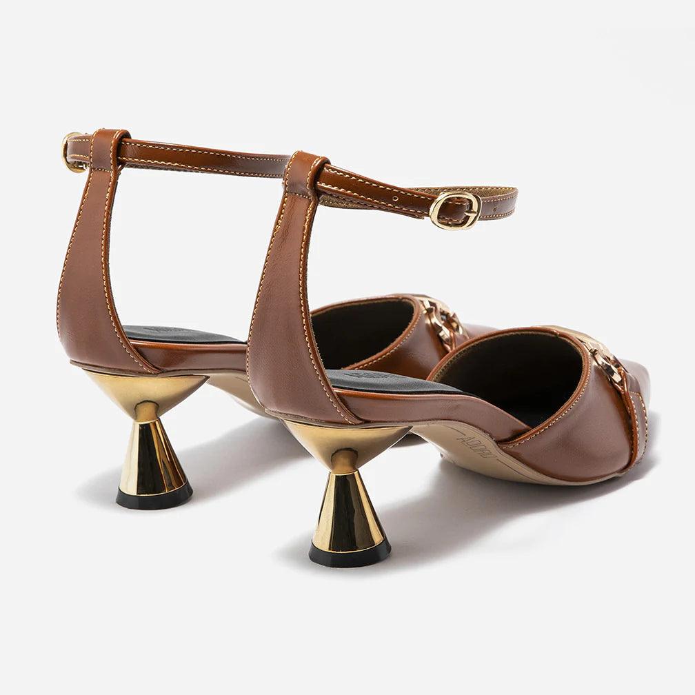 Unisex Signature Glossy Tan Pumps for Women – Elegant Patent Dress Shoes styled for evening wear, Harmain Leathers