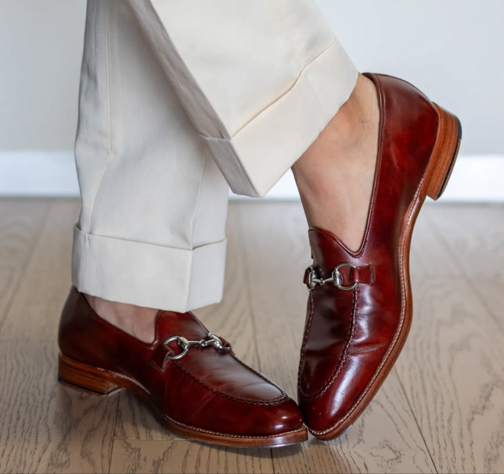 Handmade Burgandy Leather Loafers - horsebit detail