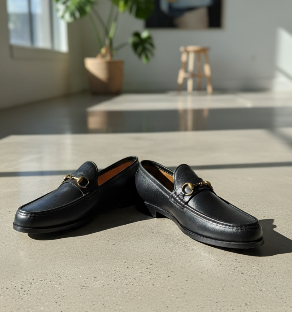 Luxury Horsebit Leather Loafers in Black