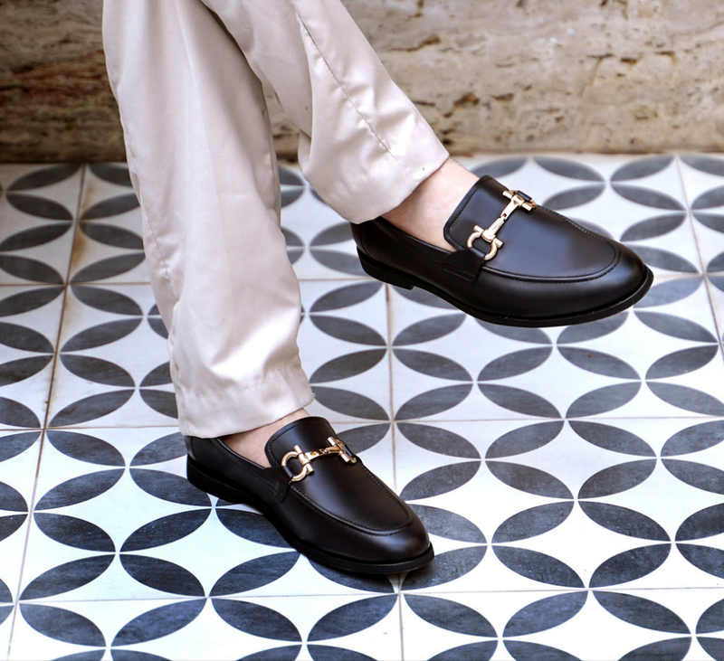 Harmain Leathers Unisex Black Leather Black Leather Loafers, front view, genuine leather craftsmanship