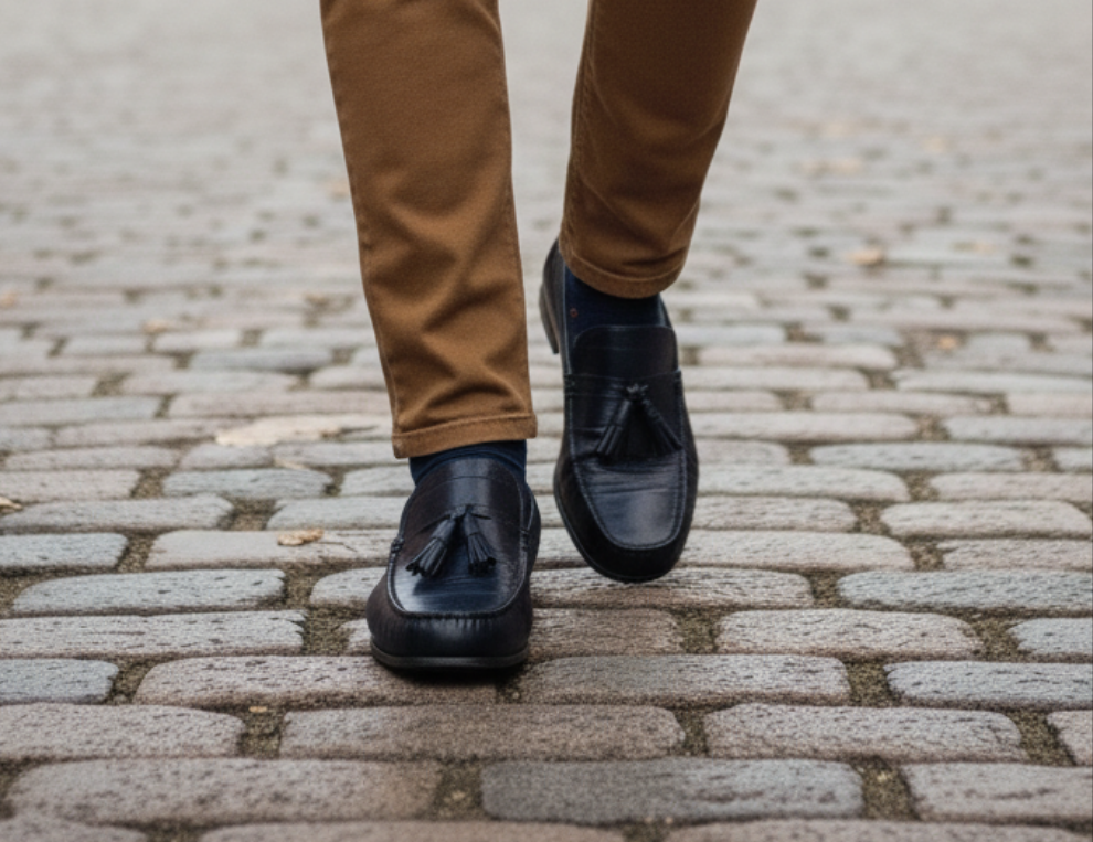 Navy Blue Crocodile-Embossed