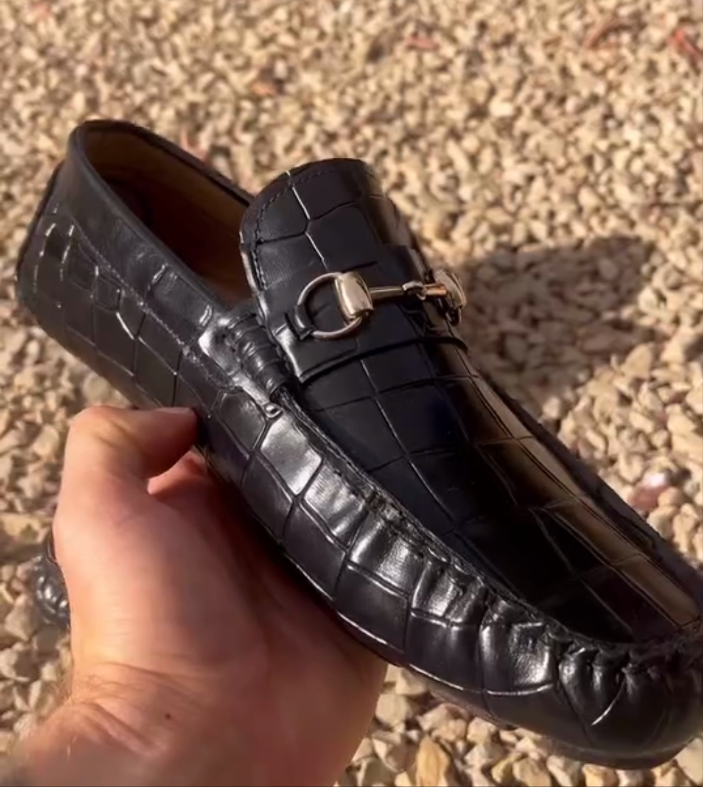 Harmain Black Croc Loafers