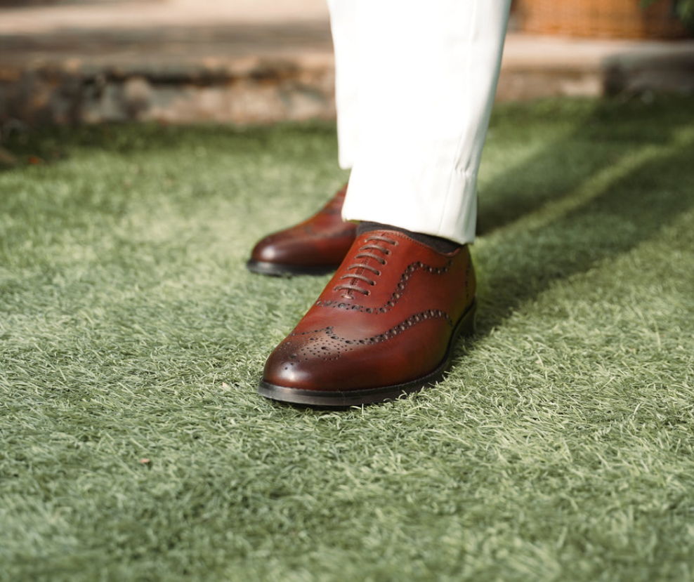 Men's Brown Harmain - Burgundy Leather Oxford Brogues styled for dress wear, Harmain Leathers