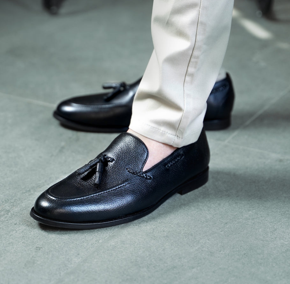 Black Leather Tassel Loafers