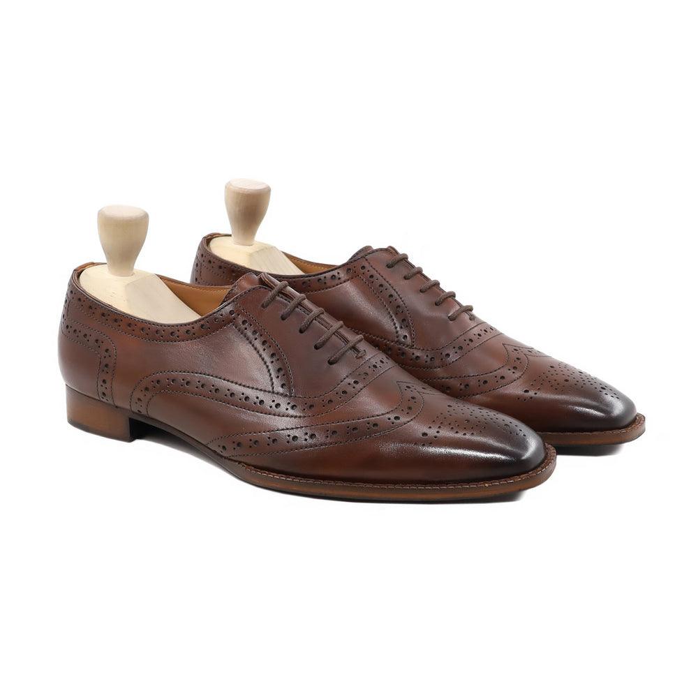 Harmain Leathers Men's Brown Leather Premium Brown Leather Wingtip Brogues for Men, front view