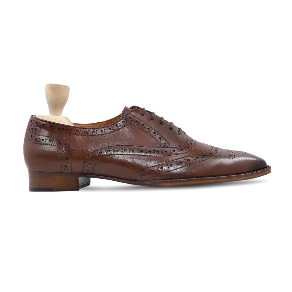 Men's Brown Premium Brown Leather Wingtip Brogues for Men styled for dress wear, Harmain Leathers
