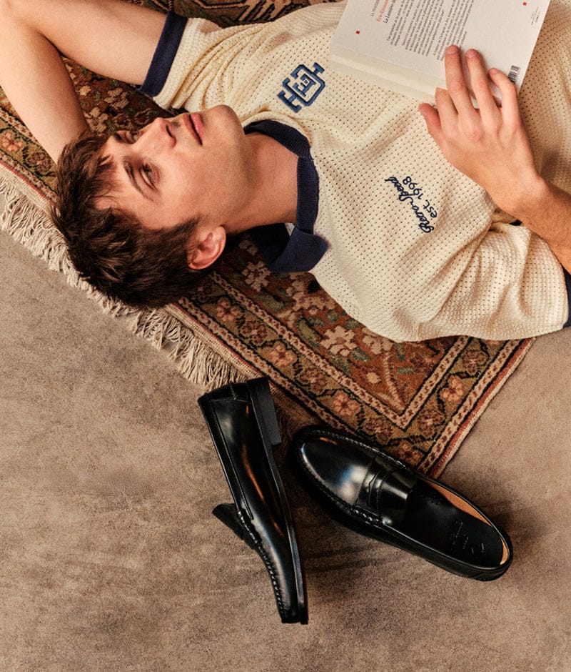 Black Polished Leather Penny Loafers