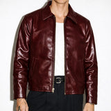 Deep Burgundy Full-Grain Leather Harrington Jacket