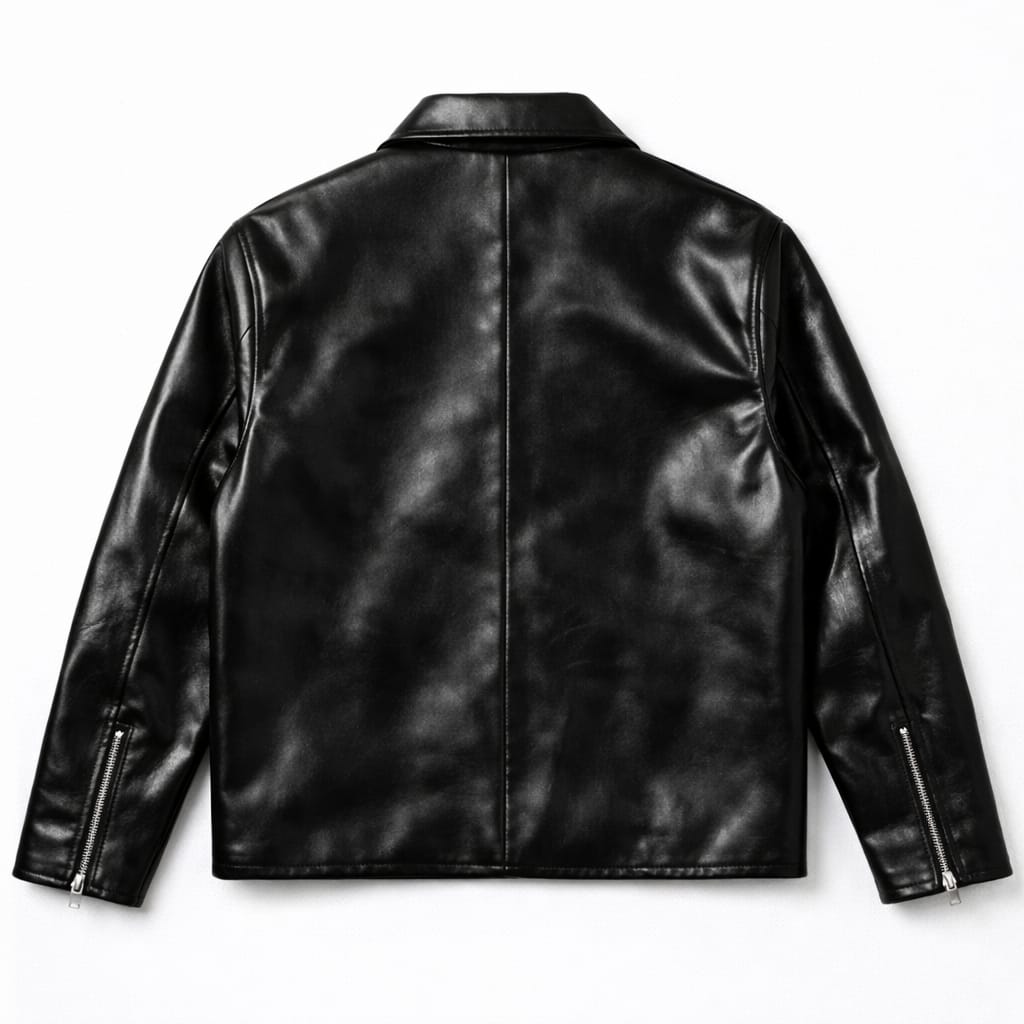 Men's Black The Harrington: Full-grain Leather Blouson in Onyx Black styled open over an outfit, Harmain Leathers
