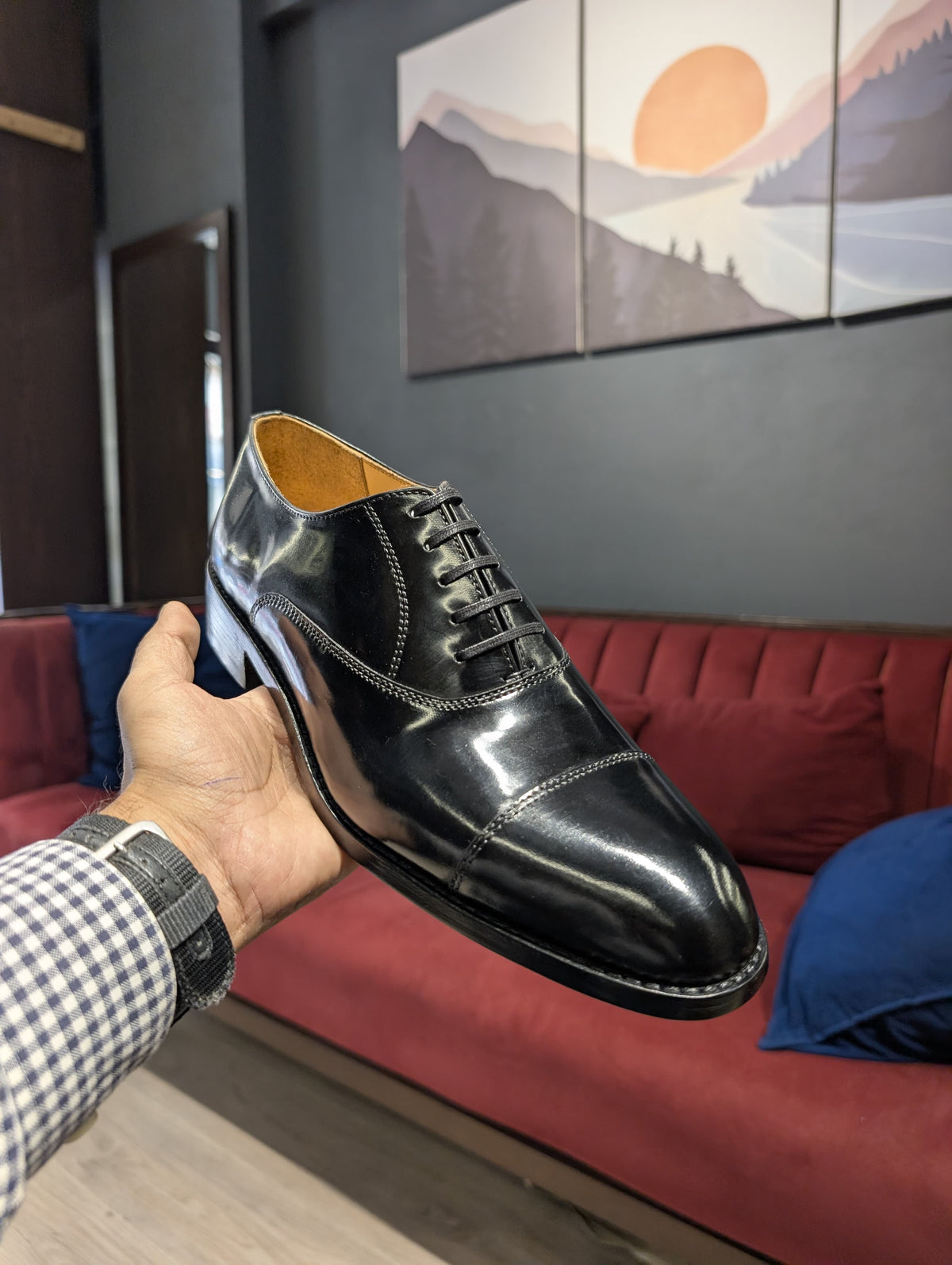 Harmain Leathers Men's Black Leather And  Synthetic Black Leather Oxford Shoes - Handmade Captoe Formal Dress Shoes,...