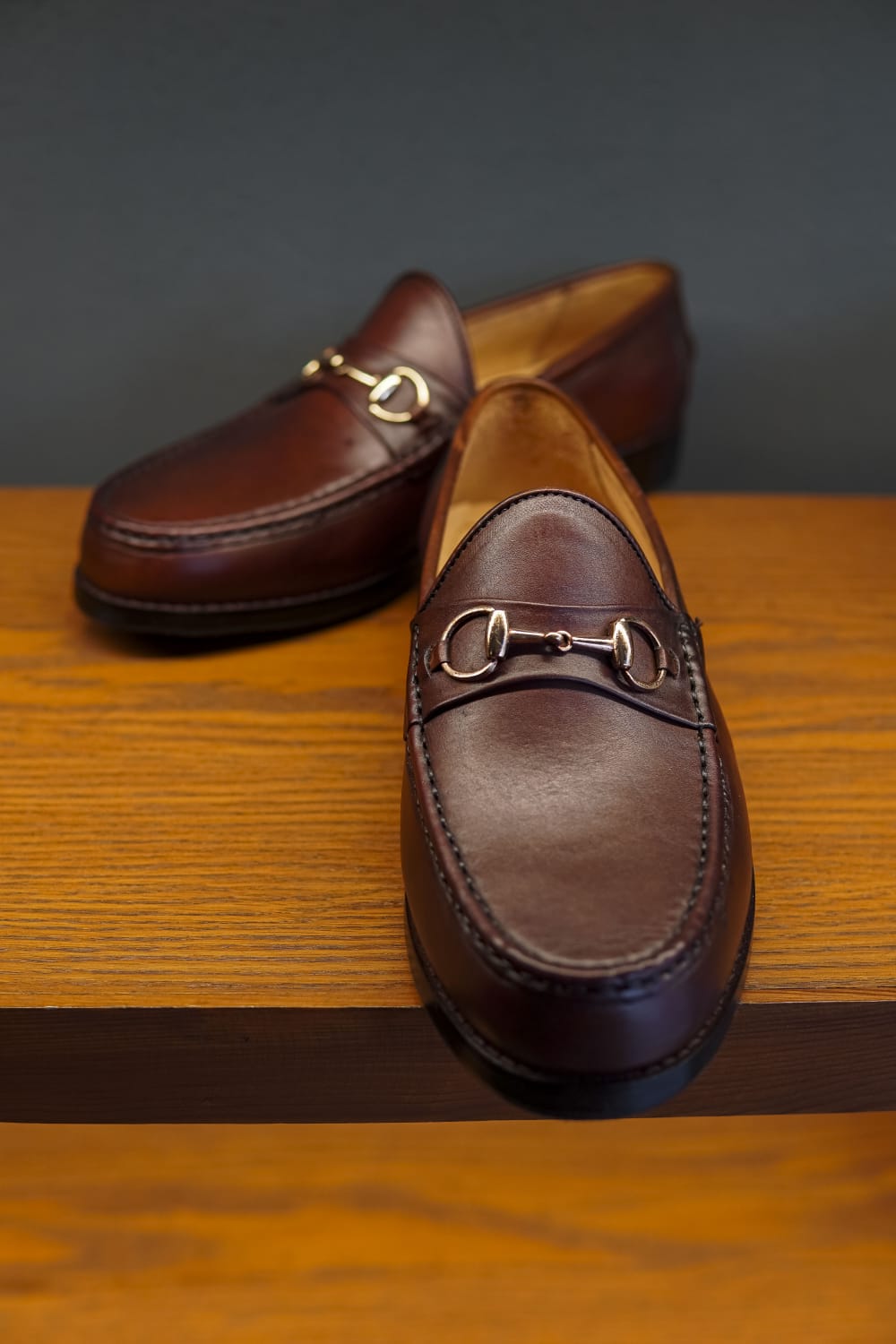 Harmain Leathers Men's Brown Leather Men's Handcrafted Brown Leather Horsebit Loafers – Classic Italian Style, front view