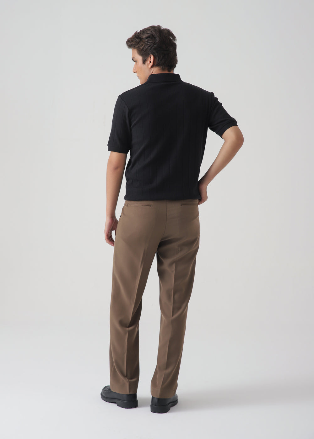 Men's Black Ribbed Knit Zip Polo Shirt | Slim Fit Textured Top