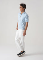 Men's Light Blue Ribbed Knit Zip Polo Shirt | Slim Fit Textured Polo