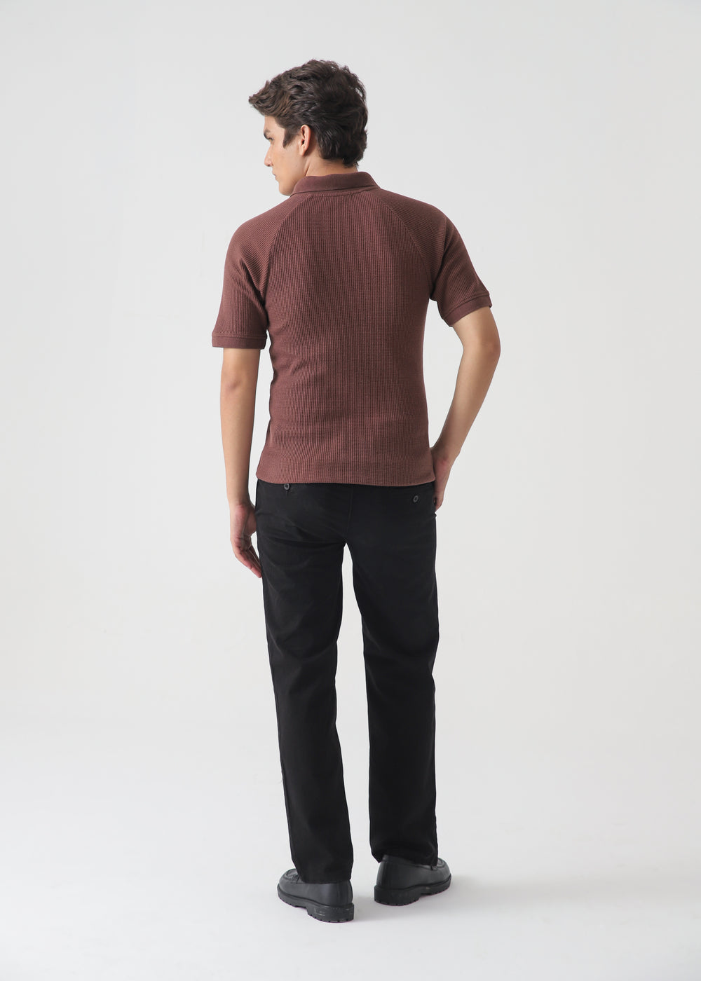 Men's Brown Ribbed Knit Polo Shirt | Terracotta Slim Fit Polo Top